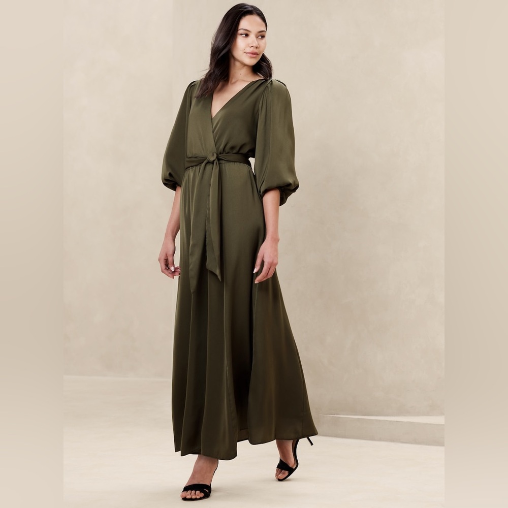 Banana Republic Green Blouson Maxi Dress